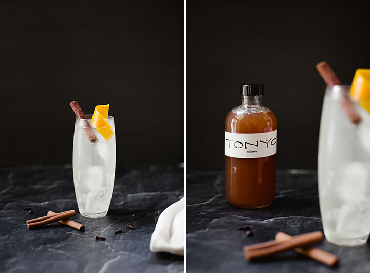 Four Unique Holiday Cocktail recipes for your next winter gathering by Reverie Cocktails and Amy Rae Co.  Winter Gin and Tonic, Bourbon Punch, Rye Manhattan, Vodka-sour Aperol.