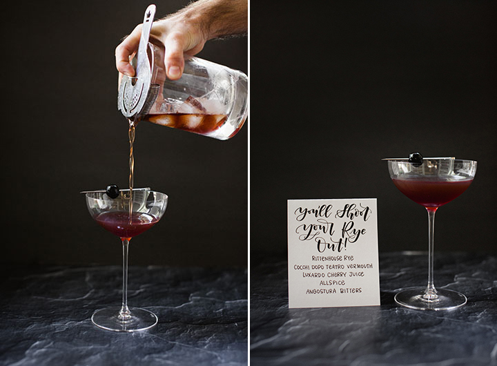 Four Unique Holiday Cocktail recipes for your next winter gathering by Reverie Cocktails and Amy Rae Co.  Winter Gin and Tonic, Bourbon Punch, Rye Manhattan, Vodka-sour Aperol.