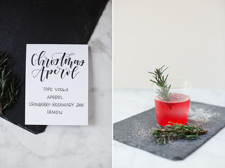 Four Unique Holiday Cocktail recipes for your next winter gathering by Reverie Cocktails and Amy Rae Co.  Winter Gin and Tonic, Bourbon Punch, Rye Manhattan, Vodka-sour Aperol.
