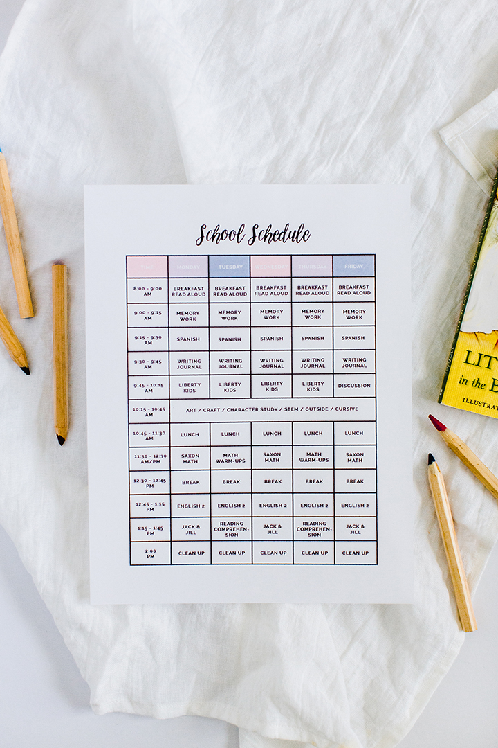 Tips for a Homeschool Schedule where Everyone Thrives Free Customizable Printable Schedule